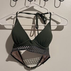 Shade & Shore Olive Bikini Top with Lattice Detail